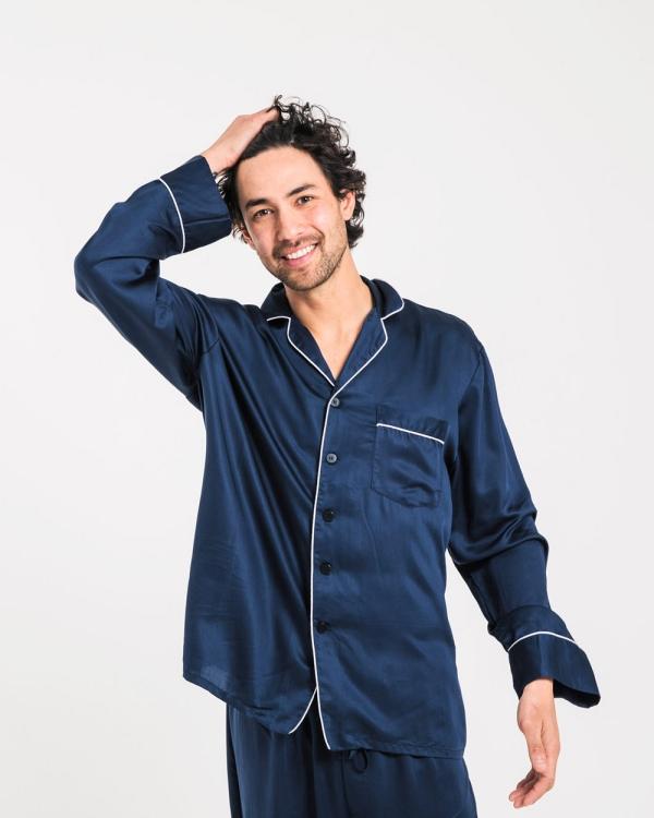 Ettitude - Sateen Long Sleeve PJ Shirt - Sleepwear (Blue) Sateen Long Sleeve PJ Shirt