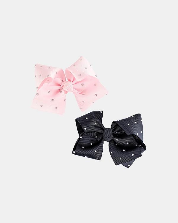 Flo Dancewear - Grosgrain Diamante Bow 2 Pack   Kids - Hair Accessories (Pink & Black) Grosgrain Diamante Bow 2-Pack - Kids