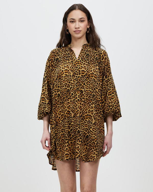 Florencia The Label - Madalena Mini Shirt - Printed Dresses (Tan Leopard) Madalena Mini Shirt