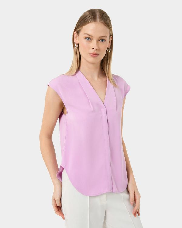 Forcast - Adelaide V Neck Cap Sleeve Top - Tops (Lavender Mist) Adelaide V-Neck Cap Sleeve Top