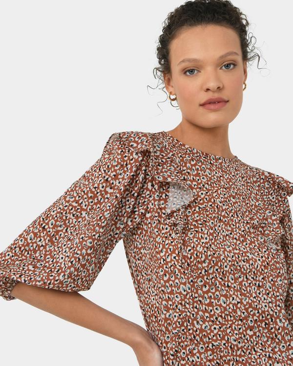 Forcast - Chelsea Frill Detail Balloon Sleeve Top - Tops (Rustic Brown) Chelsea Frill Detail Balloon Sleeve Top