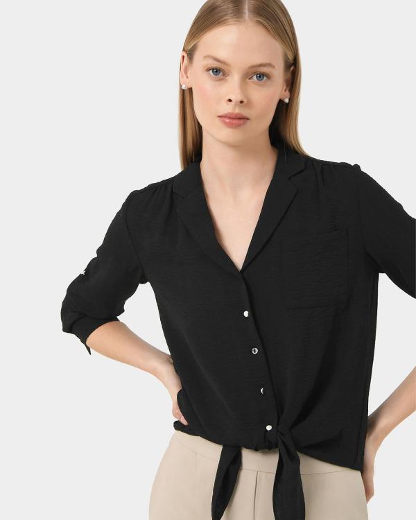 Forcast - Claire Tie Front Blouse - Tops (Black) Claire Tie Front Blouse