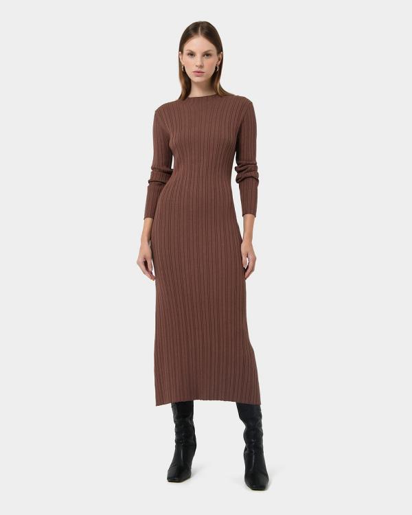Forcast - Diana Long Sleeve Knit Dress - Bodycon Dresses (Mocha) Diana Long Sleeve Knit Dress