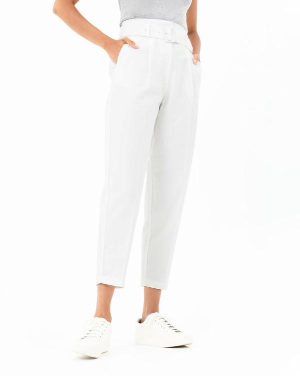 Forcast - Lucille Highwaist Belted Pants - Pants (Ivory) Lucille Highwaist Belted Pants