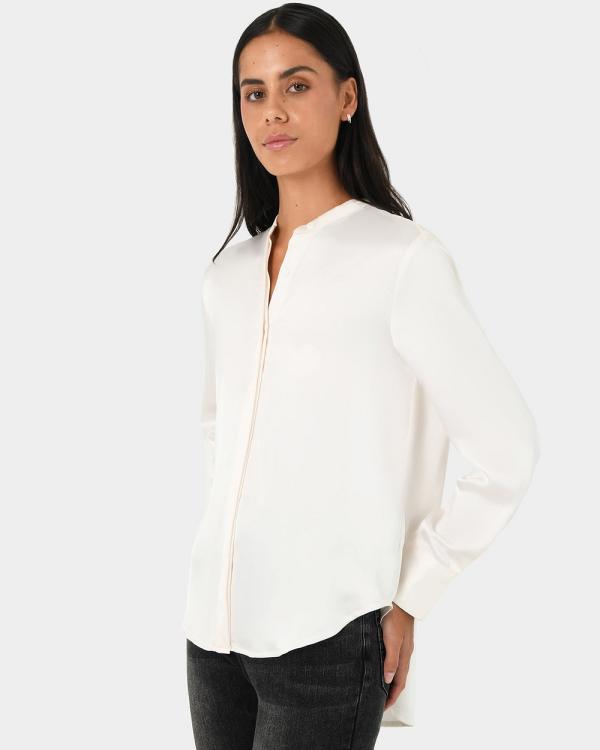 Forcast - Maira Stand Collar Satin Blouse - Shirts & Polos (Cream) Maira Stand Collar Satin Blouse