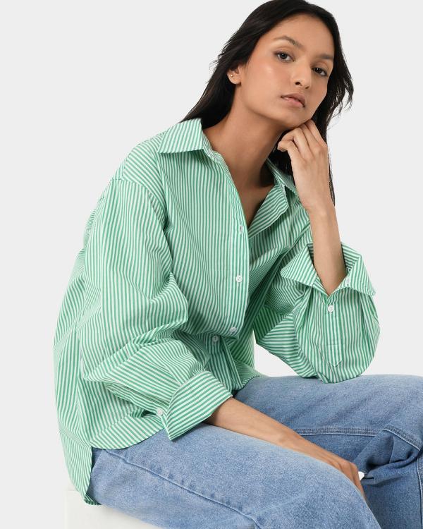 Forcast - Manhattan Striped Cotton Shirt - Tops (Green) Manhattan Striped Cotton Shirt
