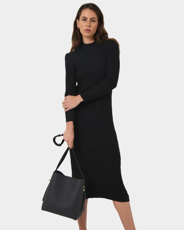 Forcast - Payton Long Sleeve Knit Dress - Bodycon Dresses (Black) Payton Long Sleeve Knit Dress