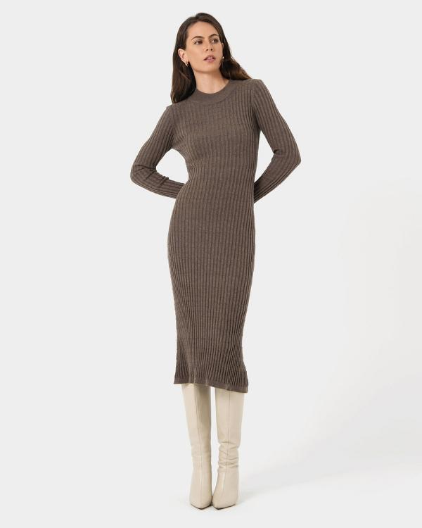 Forcast - Payton Long Sleeve Knit Dress - Bodycon Dresses (Sepia) Payton Long Sleeve Knit Dress