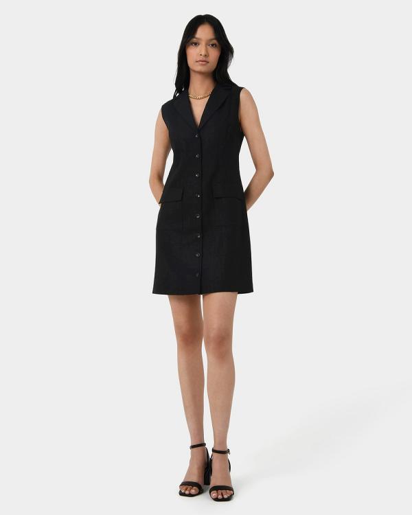 Forcast - Valeria Buttoned Linen Dress - Dresses (Black) Valeria Buttoned Linen Dress