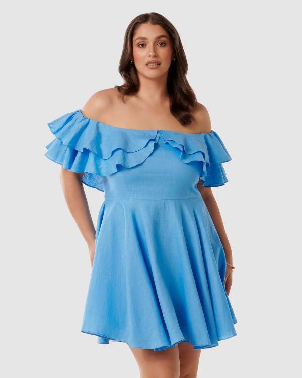 Forever New Curve - Ellie Curve Linen Ruffle Mini Dress - Dresses (Blue) Ellie Curve Linen Ruffle Mini Dress