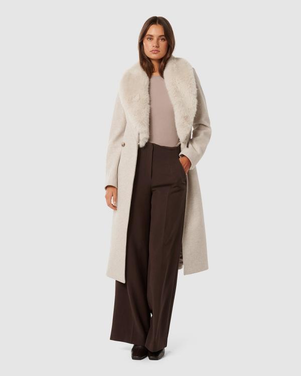 Forever New - Monica Fur Collar Wrap Coat - Coats & Jackets (Grey) Monica Fur Collar Wrap Coat