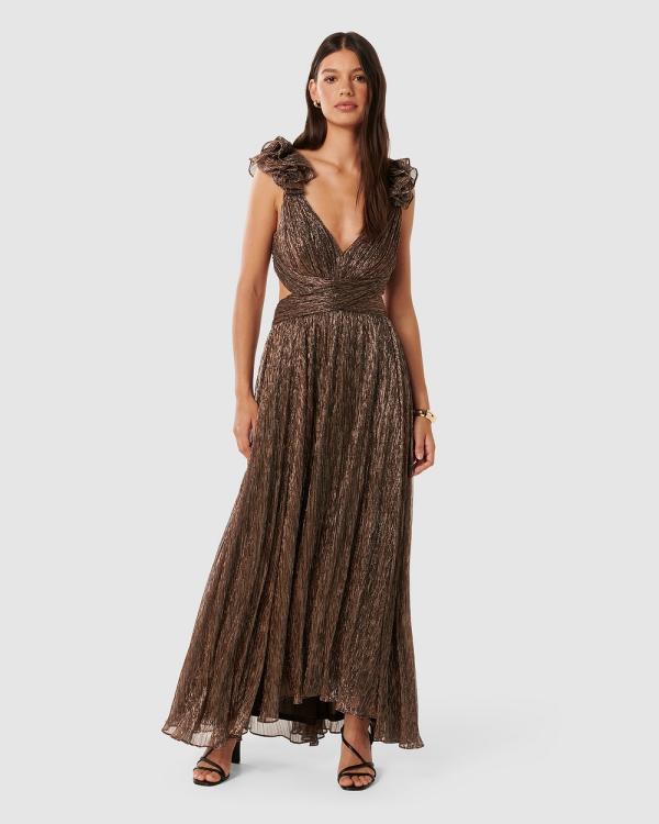 Forever New - Selena Plisse Ruffle Shoulder Maxi Dress - Bridesmaid Dresses (brown) Selena Plisse Ruffle Shoulder Maxi Dress