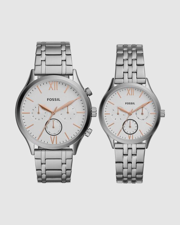 Fossil - Fenmore Silver Tone Analogue Watch Set - Watches (Silver) Fenmore Silver-Tone Analogue Watch Set