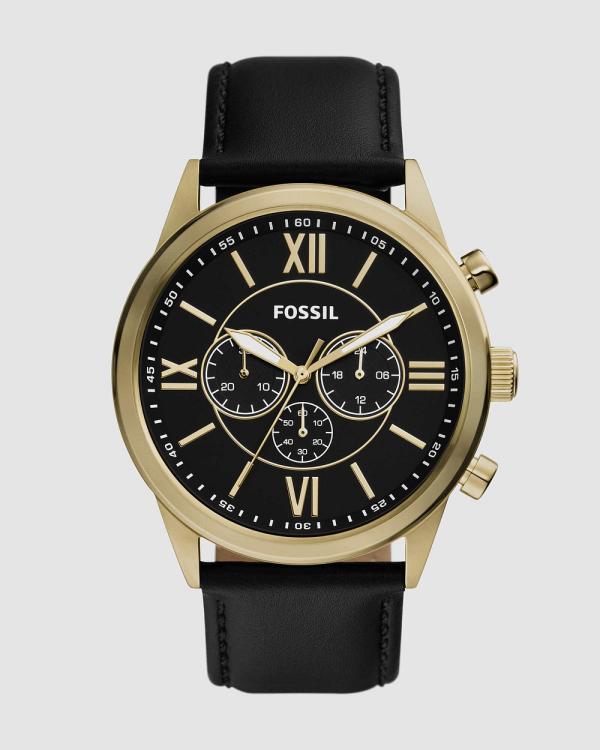 Fossil - Flynn Black Chronograph Watch - Watches (Gold) Flynn Black Chronograph Watch