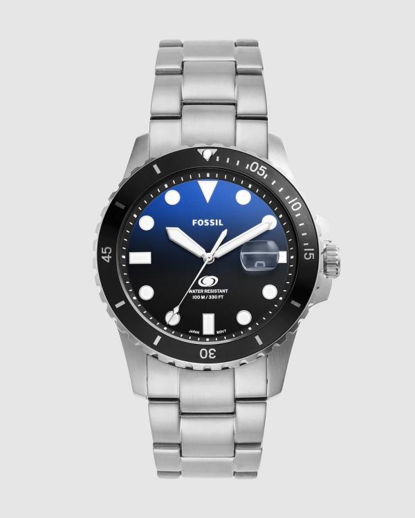 Fossil - Fossil Blue Dive Silver Tone Analogue Watch - Watches (Black) Fossil Blue Dive Silver Tone Analogue Watch