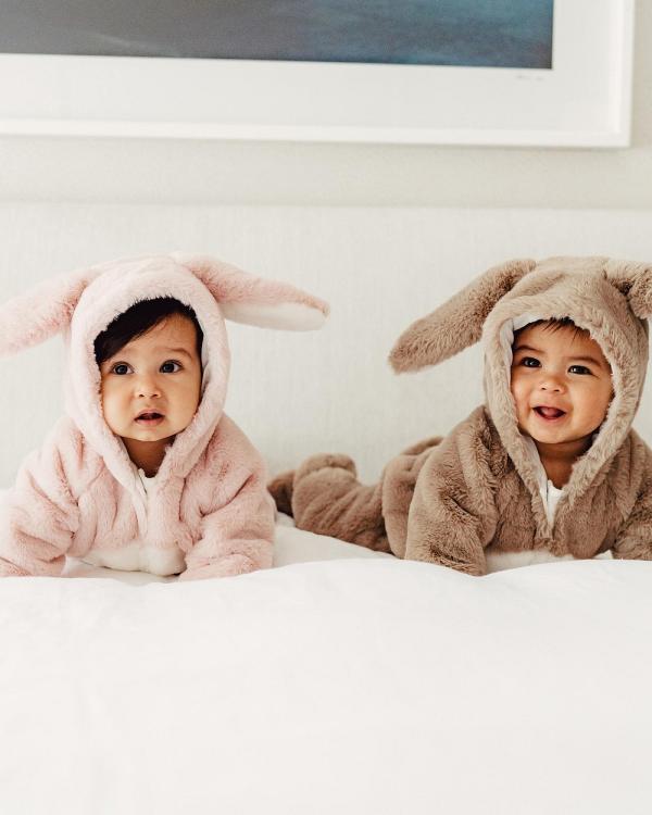 Fox & Finch - Pink Faux Fur Easter Bunny Onesie   Babies Kids - Longsleeve Rompers (Soft Pink) Pink Faux Fur Easter Bunny Onesie - Babies-Kids