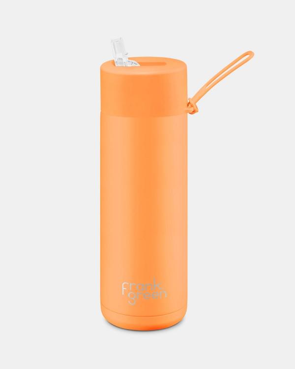 Frank Green - 20oz Stainless Steel Ceramic Reusable Bottle Neon Orange with Straw Lid - Home (Neon Orange) 20oz Stainless Steel Ceramic Reusable Bottle Neon Orange with Straw Lid