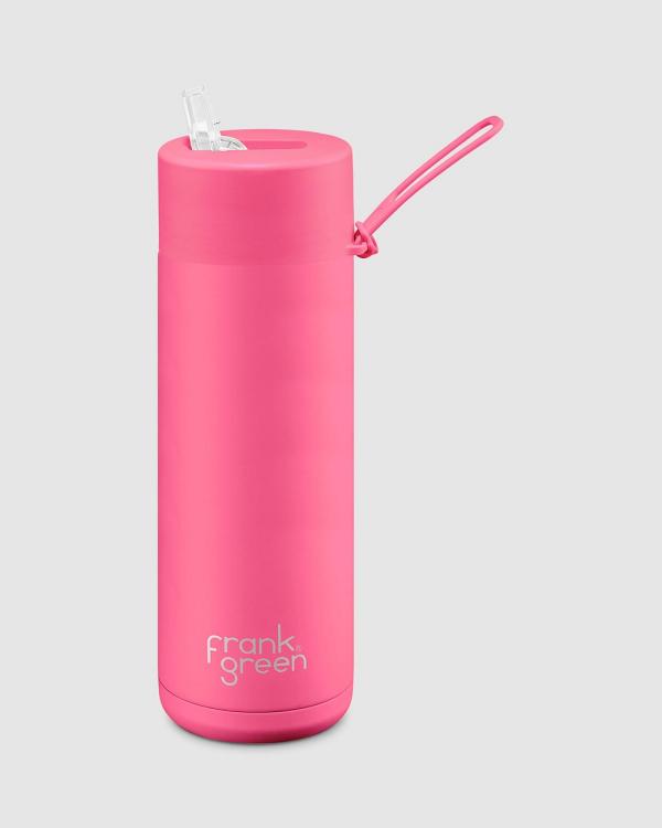 Frank Green - 20oz Stainless Steel Ceramic Reusable Bottle Neon Pink with Straw Lid Hull - Home (Neon Pink) 20oz Stainless Steel Ceramic Reusable Bottle Neon Pink with Straw Lid Hull