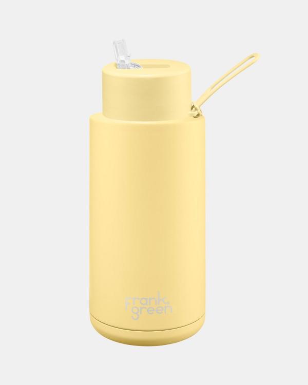Frank Green - 34oz Stainless Steel Ceramic Reusable Bottle with Straw Lid Buttermilk - Home (Buttermilk) 34oz Stainless Steel Ceramic Reusable Bottle with Straw Lid Buttermilk