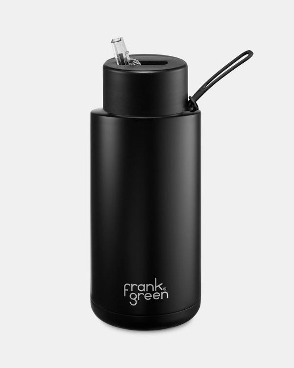 Frank Green - 34oz Stainless Steel Ceramic Reusable Bottle with Straw Lid Midnight Black - Home (Midnight Black) 34oz Stainless Steel Ceramic Reusable Bottle with Straw Lid Midnight Black