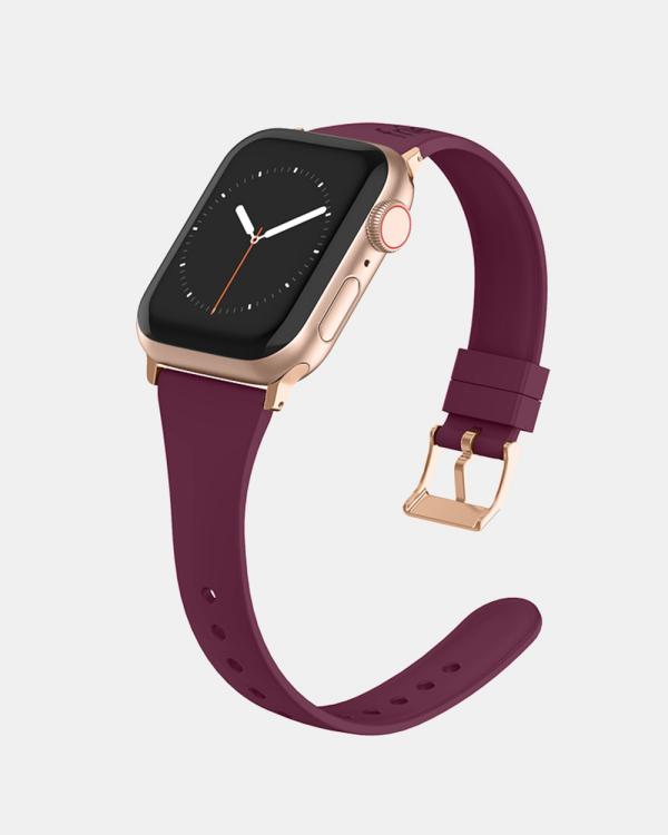 Friendie - Slim Silicone Band with Classic Gold Buckle – The Gippsland – Apple Compatible - Fitness Trackers (BurgundyGold) Slim Silicone Band with Classic Gold Buckle – The Gippsland – Apple Compatible