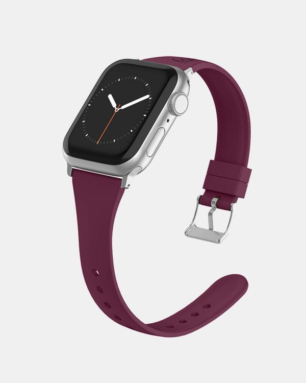 Friendie - Slim Silicone Band with Classic Silver Buckle – The Gippsland – Apple Compatible - Fitness Trackers (BurgundySilver) Slim Silicone Band with Classic Silver Buckle – The Gippsland – Apple Compatible