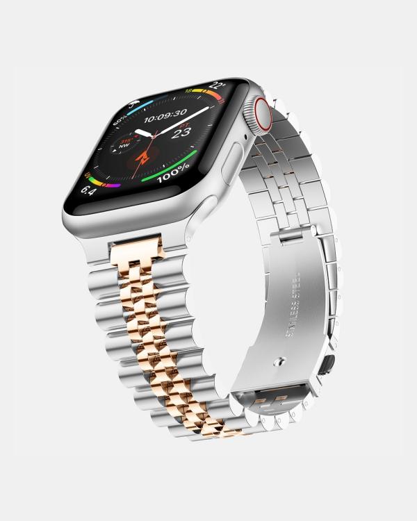 Friendie - Stainless Steel Link Bracelet Band   The Perth   Apple Watch Compatible - Fitness Trackers (SilverRose) Stainless Steel Link Bracelet Band - The Perth - Apple Watch Compatible