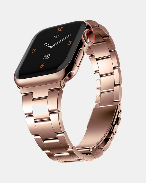 Friendie - Stainless Steel Link Bracelet Band   The Sydney    Apple Watch Compatible - Fitness Trackers (Brushed Gold) Stainless Steel Link Bracelet Band - The Sydney -  Apple Watch Compatible