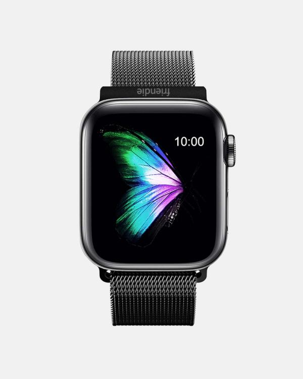Friendie - Stainless Steel Woven Mesh Loop Band   The Melbourne    Apple Watch Compatible - Fitness Trackers (Black) Stainless Steel Woven Mesh Loop Band - The Melbourne -  Apple Watch Compatible