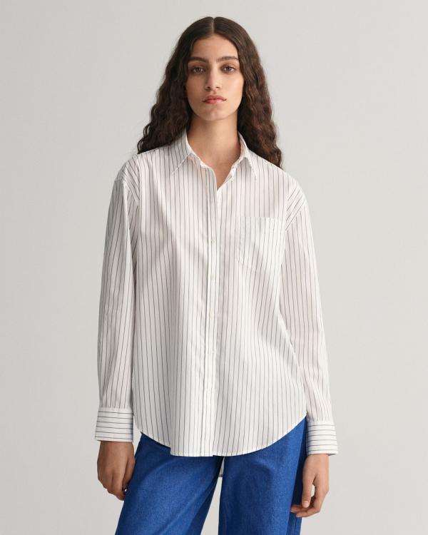 Gant - Relaxed Fit Striped Poplin Shirt - Shirts & Polos (WHITE) Relaxed Fit Striped Poplin Shirt