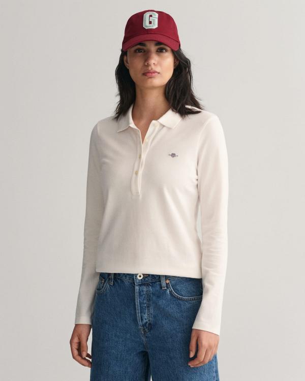 Gant - Shield Long Sleeve Piqué Polo Shirt - Shirts & Polos (EGGSHELL) Shield Long Sleeve Piqué Polo Shirt