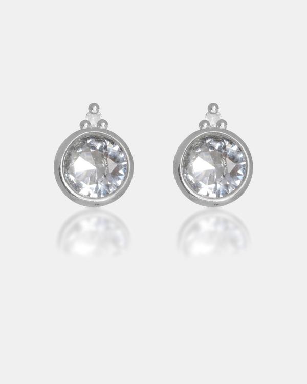 Georgini - Natural Aquamarine And Two Natural Diamond March Silver Earrings - Jewellery (Silver) Natural Aquamarine And Two Natural Diamond March Silver Earrings