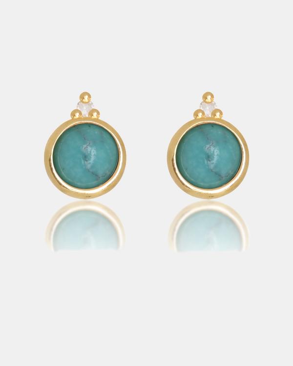 Georgini - Natural Turquoise And Two Natural Diamond December Gold Earrings - Jewellery (Gold) Natural Turquoise And Two Natural Diamond December Gold Earrings