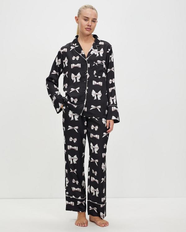 Gingerlilly - Kenzie Silky Bow Pyjama Set - Sleepwear (Black) Kenzie Silky Bow Pyjama Set