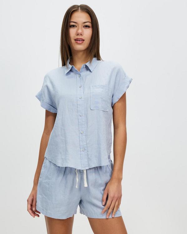 Gingerlilly - Renata Linen Pyjama Shorts Set - Sleepwear (Blue) Renata Linen Pyjama Shorts Set