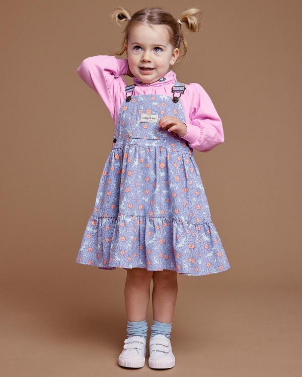 Goldie + Ace - Dixie Daisy Tiered Corduroy Pinafore Dress   ICONIC EXCLUSIVE   Babies Kids - Printed Dresses (Lilac & Tangerine) Dixie Daisy Tiered Corduroy Pinafore Dress - ICONIC EXCLUSIVE - Babies-Kids