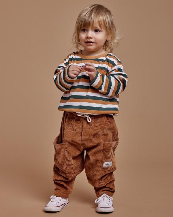 Goldie + Ace - Stripe Embroidered Long Sleeve Top   THE ICONIC EXCLUSIVE   Babies Kids - T-Shirts & Singlets (Brown, Green & White) Stripe Embroidered Long Sleeve Top - THE ICONIC EXCLUSIVE - Babies-Kids