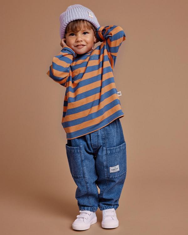 Goldie + Ace - Stripe Embroidered LS Top   ICONIC EXCLUSIVE  Babies Kids - T-Shirts & Singlets (Blue Orange) Stripe Embroidered LS Top - ICONIC EXCLUSIVE- Babies-Kids