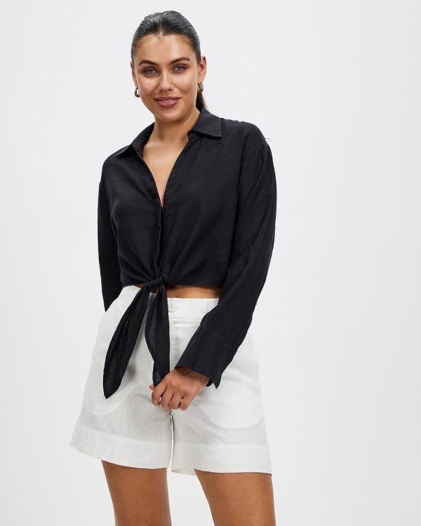 Grace Willow - Vika Linen Shirt - Cropped tops (Black) Vika Linen Shirt