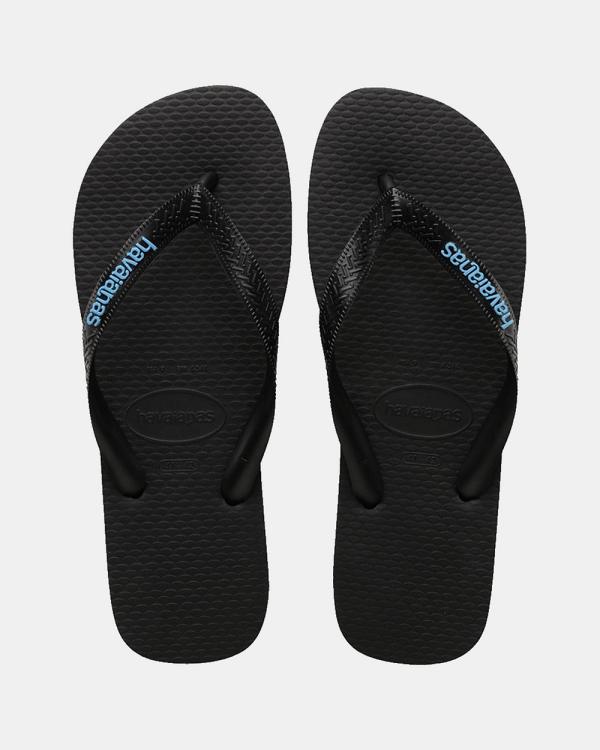 Havaianas - Rubber Logo   Men's - All thongs (Black & Blue) Rubber Logo - Men's