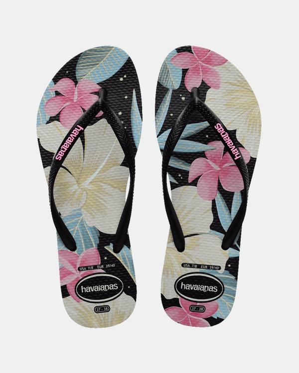 Havaianas - Slim Floral Br Thongs - Slippers & Accessories (Black / Pink) Slim Floral Br Thongs