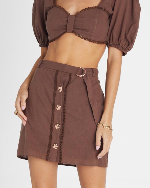 Heaven Australia - Garnet Button Up Mini Skirt - Skirts (Chocolate) Garnet Button Up Mini Skirt