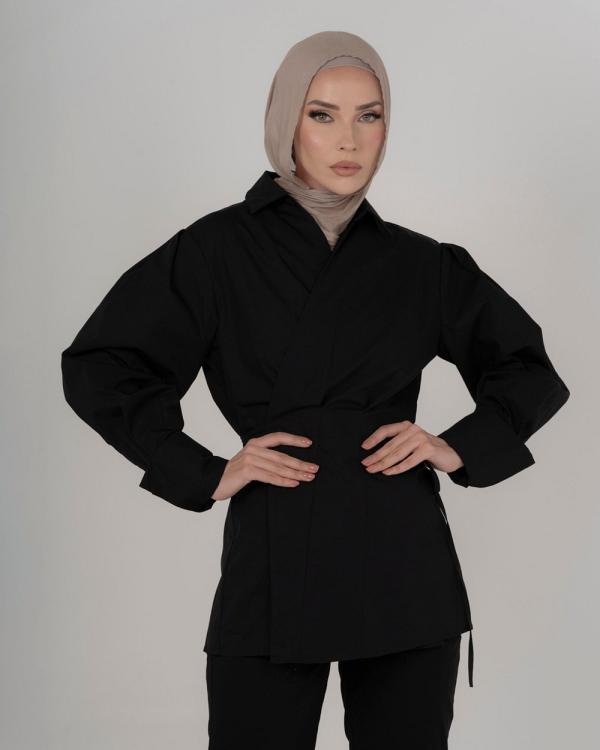 Hijab House - Black Collar Shirt - Shirts & Polos (Black) Black Collar Shirt