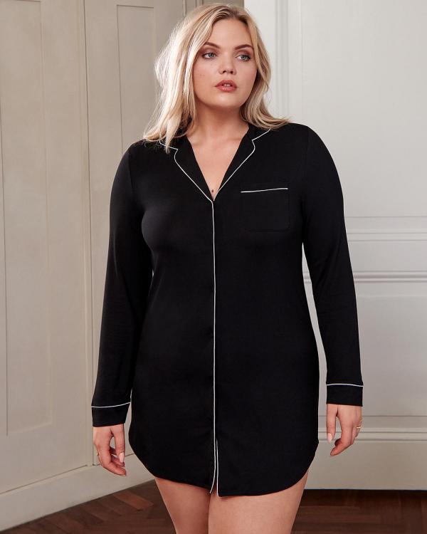 Hunkemoller - LS Jersey Essentia Shirt Dress - Sleepwear (Black) LS Jersey Essentia Shirt Dress