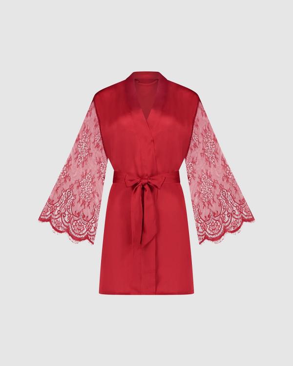 Hunkemoller - Satin Lace Aldana Kimono - Sleepwear (Tango Red) Satin Lace Aldana Kimono