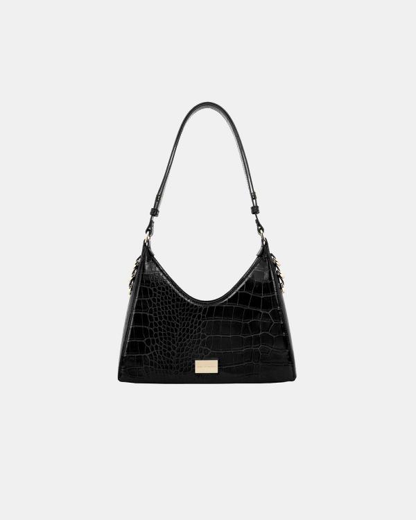 Ideal of Sweden - Ideal of Sweden Shoulder Bag Jolie Curve Cut Black Croco - Handbags (Black) Ideal of Sweden Shoulder Bag Jolie Curve-Cut Black Croco