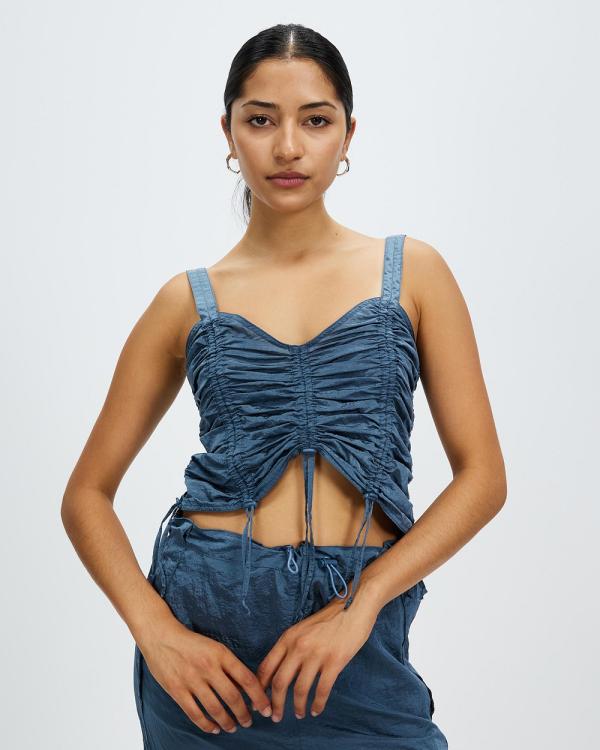 Iets Frans - Tech Ruched Vest - Cropped tops (Blue) Tech Ruched Vest