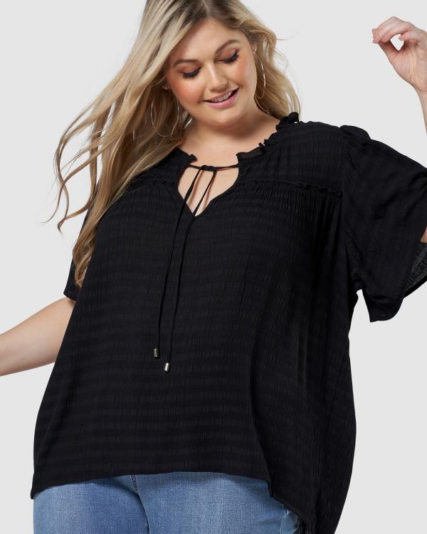 Indigo Tonic - Frances Flutter Sleeve Top - Tops (BLACK) Frances Flutter Sleeve Top