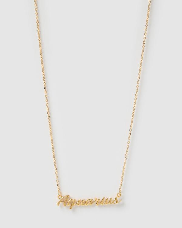 Izoa - Aquarius Written Star Sign Necklace - Jewellery (Gold) Aquarius Written Star Sign Necklace