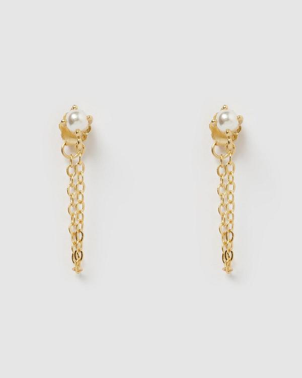 Izoa - Savannah Chain Drop Earrings - Jewellery (Gold Pearl) Savannah Chain Drop Earrings